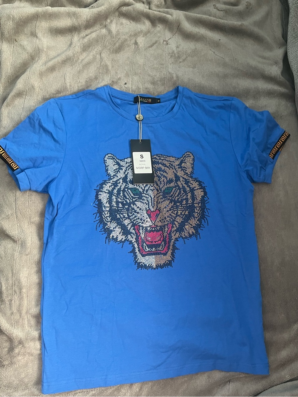 Gianni Bini Royal Blue Short Sleeve Tee with Tiger Motif